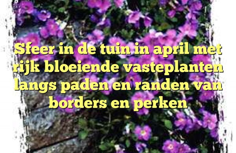 Sfeer in de tuin in april met rijk bloeiende vasteplanten langs paden en randen van borders en perken